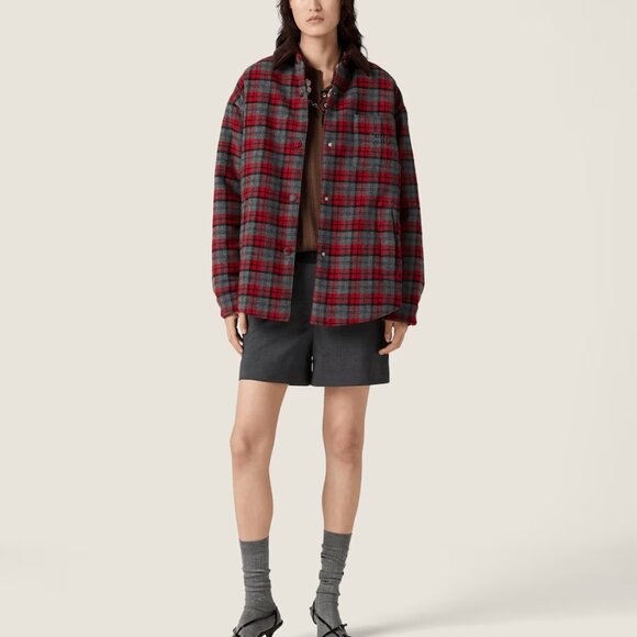 Miu Miu Grey Padded Check Jacket - Picture 1 of 12
